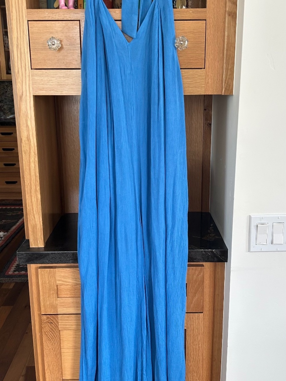 Free People NWT Turquoise Blue Jumpsuit Open Back Halter L